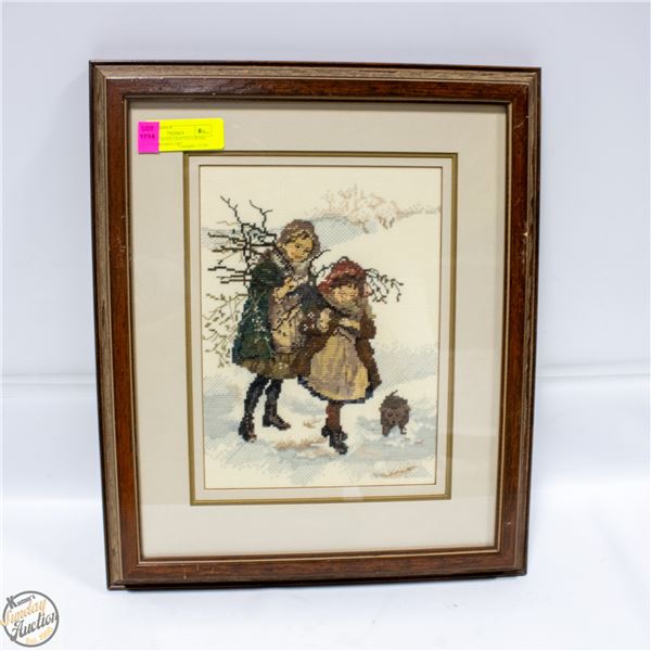 VINTAGE HAND CRAFTED CROSS STITCH FRAMED ART