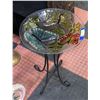 Image 1 : GLASS BUTTERFLY BIRD BATH WITH METAL STAND