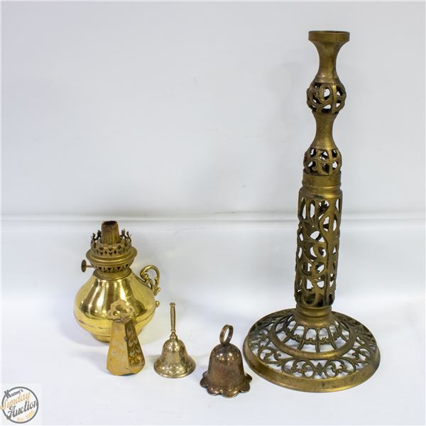 FLAT OF BRASS BELLS ETC (2 BELLS MISSING THE INNER