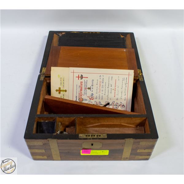 ANTIQUE VICTORIAN BURR WALNUT BRASS BOUND