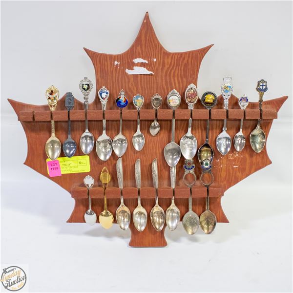 WALL DISPLAY W/ VINTAGE DECORATIVE SPOONS