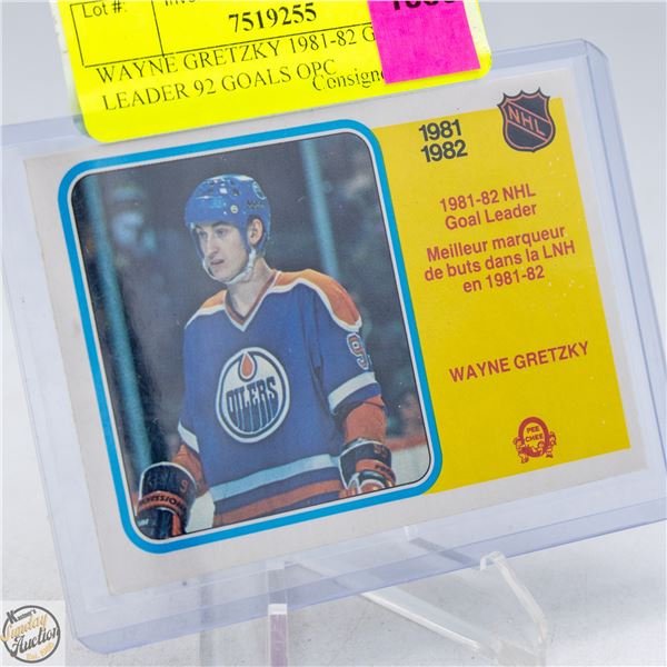 WAYNE GRETZKY 1981-82 GOAL LEADER 92 GOALS OPC