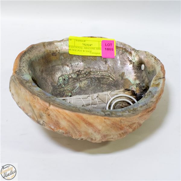 TRADITIONAL ABALONE SHELL SMUDGE POT W SAGE