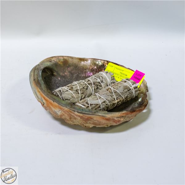 TRADITIONAL ABALONE SHELL SMUDGE POT W SAGE