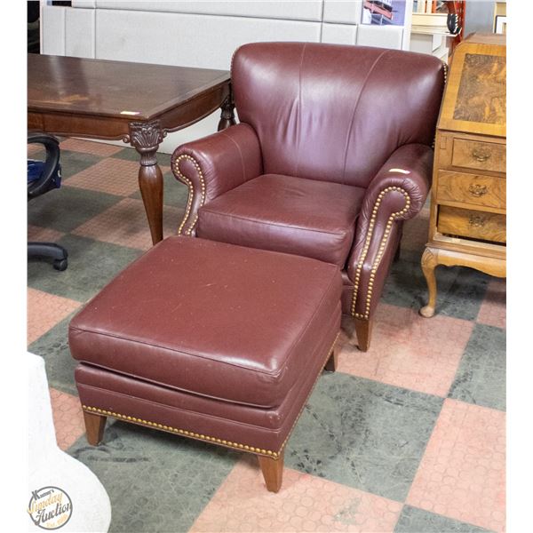 STUDDED ARMCHAIR WITH MATCHING STOOL