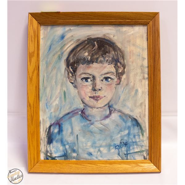 PAINTING OF A GIRL WITH BLUE BACKROUND 19"X23"