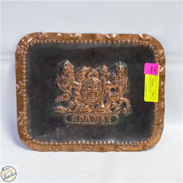 COPPER DECORATIVE PLATE GDANSK 8.25" X 10.25"