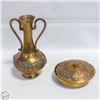 Image 1 : ORNATE BRASS VASE WITH 2 HANDLES + ORNATE BRASS