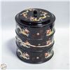 Image 1 : HAND PAINTED LACQUERED WOOD 3 TIER BOX W/DRAGONS