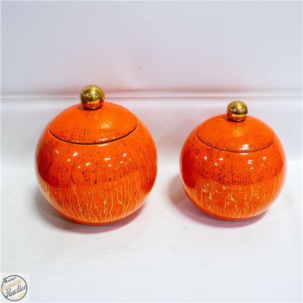 2 ORANGE CERAMIC CANISTERS