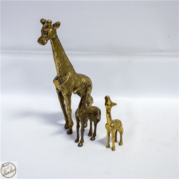 LOT OF 3 BRASS GIRAFFES 5" 6" & 11.5" TALL