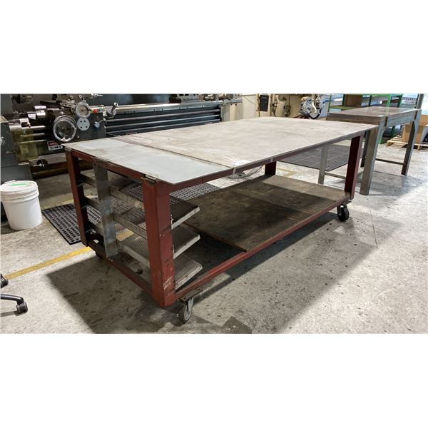 1/2" THICK TOP MOBILE METAL SHOP TABLE APPROX 87"L X 48"D X 34"H