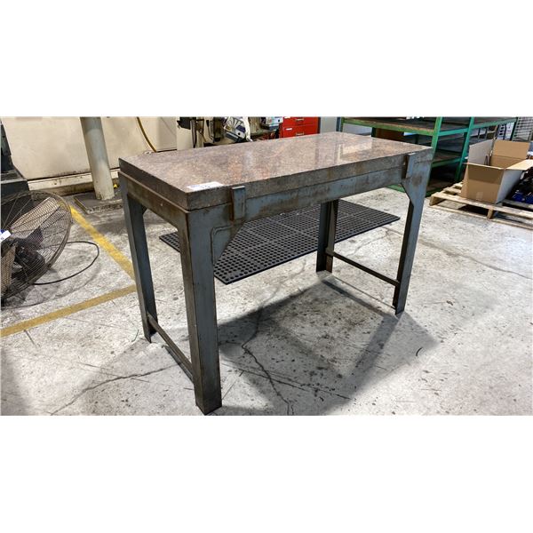 2" THICK GRANITE TOP METAL SHOP TABLE APPROX 48"L X 24"D X 34"H