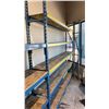 Image 3 : BLUE METAL SHELF RACKING 4- 8' UPRIGHTS, 18- 8' SIDE RAILS WITH WOODEN SHELVING