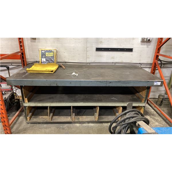 METAL 3 TIER STORAGE SHOP TABLE APPROX 96"L X 40"D X 36"H