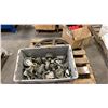 Image 1 : PALLET OF PLASTIC FLANGE ADAPTERS/SPROCKETS, CASTORS & LARGE PULLEY WHEEL