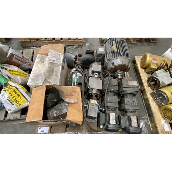 PALLET OF ASSORTED INDUSTRIAL ELECTRIC MOTORS, GEAR MOTORS & PARTS
