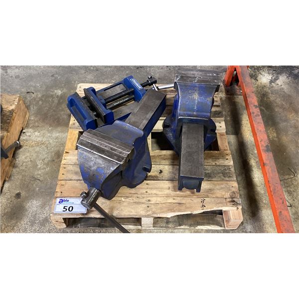 2 NO.6 IRWIN RECORD BENCH VISES & RAPID HOLD INDUSTRIAL DRILL PRESS VISE