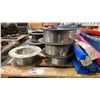 Image 2 : PALLET OF ASSORTED SPOOLS OF WELDING WIRE, WELDING ELECTRODES & 3 CANS OF SPATTER BLOCK