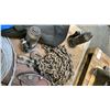 Image 4 : PALLET OF ASSORTED LIFTING CHAINS, CABLE HOISTS, PLATE GRABBER, 4 BOTTLE JACKS, AUTOBODY PORT A