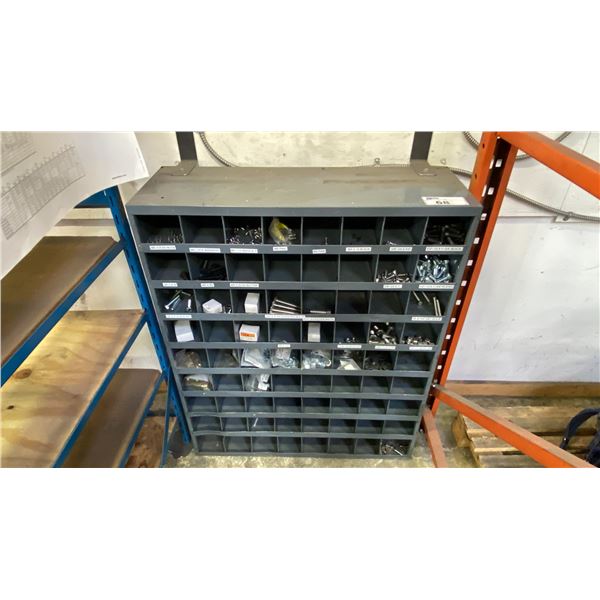 GREY METAL 72 SECTION PARTS STORAGE SHELF APPROX 34"W X 12"D X 42"H *HARDWARE CONTENTS INCLUDED*