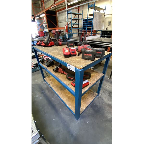 METAL WOOD TOP 3 TIER STORAGE SHELF APPROX 49"L X 24"D X 34"H