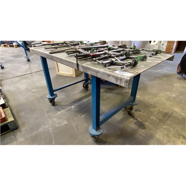 MOBILE METAL SHOP TABLE APPROX 56.5"L X 29"D X 30"H
