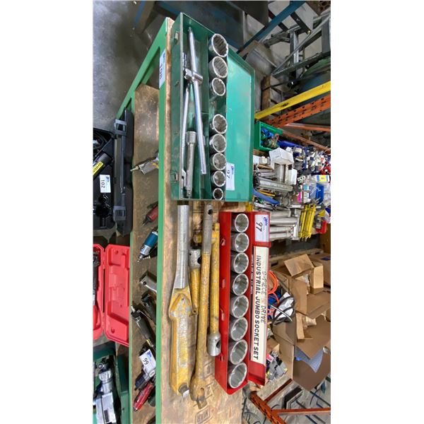 2 INDUSTRIAL JUMBO SOCKET SETS WITH 1" RATCHET & EXTENSION