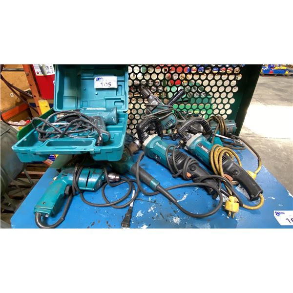 GROUP OF 7 ASSORTED MAKITA ELECTRIC POWER TOOLS- HEAT GUN, DRILLS, GRINDERS