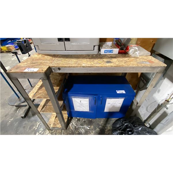 METAL WOOD TOP TABLE APPROX 50"W X 28"D X 40"H *CONTENTS NOT INCLUDED*