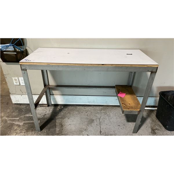 PLASTIC TOP METAL SHOP TABLE APPROX 48"L X 20"D X 35"H
