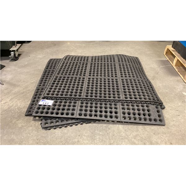 GROUP OF 4 RUBBER CONNECTING ANTI FATIGUE MATS APPROX 3' X 3' EACH