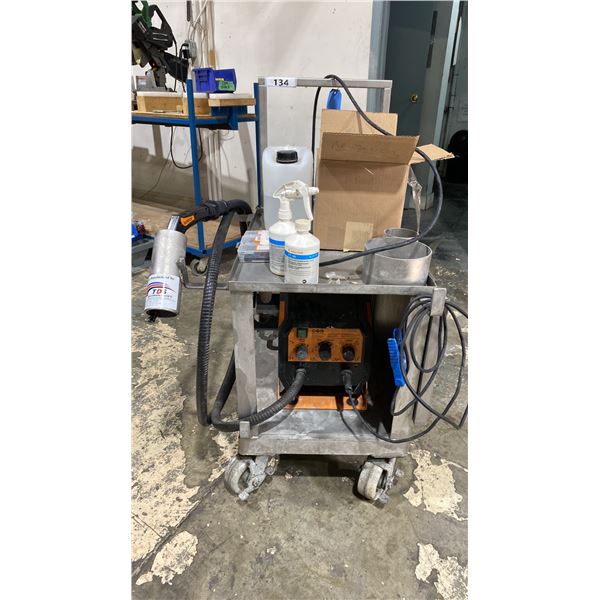 WALTER SUREFOX 305 ELECTRO POLISHER ON METAL MOBILE CART WITH ASSORTED CHEMICALS