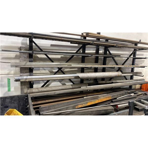 2 CANTILEVER RACKS LOADED WITH ASSORTED STOCK STEEL/ALUMINUM/STAINLESS MATERIAL- ROUND SOLID,