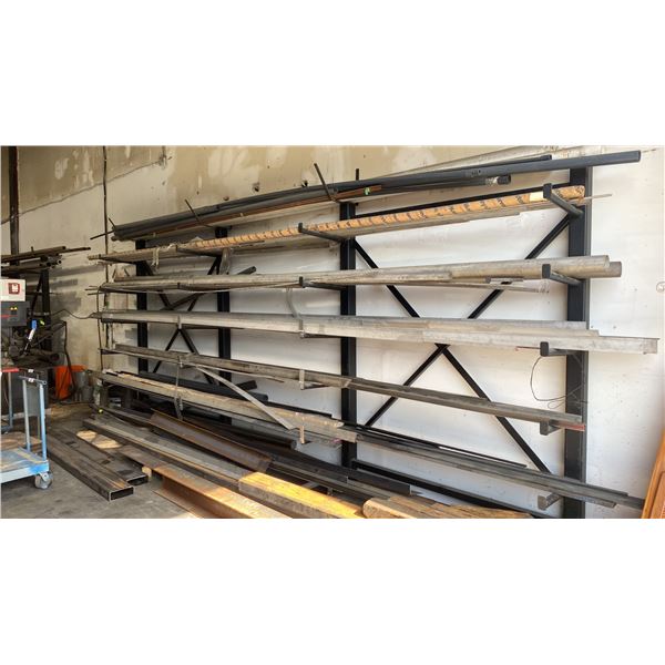 2 CANTILEVER RACKS LOADED WITH ASSORTED STOCK STEEL/ALUMINUM/STAINLESS MATERIAL- ROUND SOLID,
