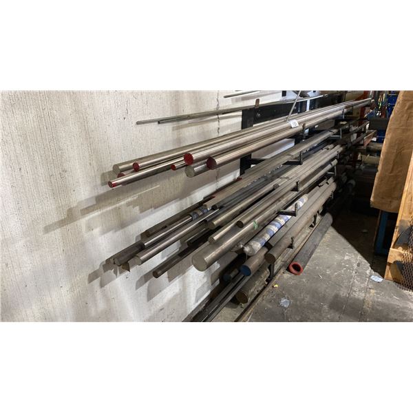 3 WALL MOUNTED MATERIAL RACKS & CONTENTS- METAL AND STAINLESS ROUND SOLID STOCK MATERIAL