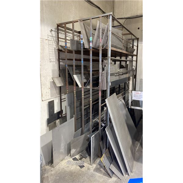 METAL SHEET STORAGE RACK & CONTENTS - STOCK SCREEN MATERIAL AND ASSORTED METAL SHEETS
