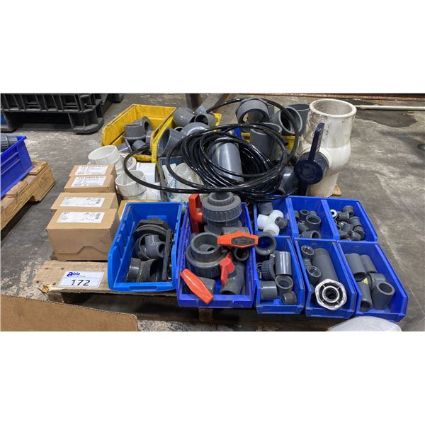 PALLET OF ASSORTED PVC PIPE FITTINGS & HARDWARE