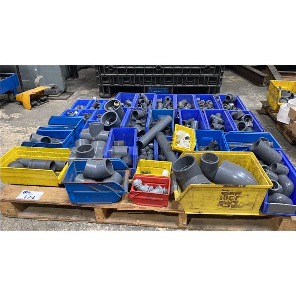PALLET OF ASSORTED PVC PIPE, CONNECTORS, FITTINGS & HARDWARE