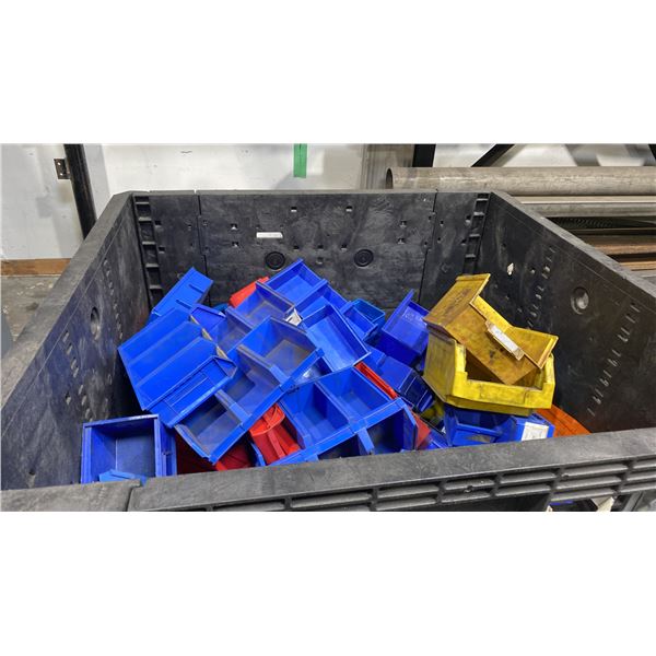 LARGE GROUP OF ASSORTED PLASTIC PARTS BINS *PALLET CRATE NOT INCLUDED*