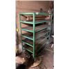 Image 2 : GREEN METAL SHELVING UNIT WITH PLYWOOD SHELVING & ASSORTED MATERIAL CONTENTS
