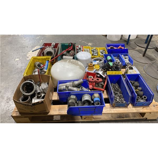 PALLET OF METAL PIPE FITTINGS, CLAMPS, VALVES, FILTERS, FLEXIBLE HOSE & MORE