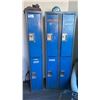 Image 2 : 3 PC BLUE METAL LOCKER SET- 10 DOORS TOTAL MEASURES APPROX 5' ACROSS TOTAL, 18"D X 6'H