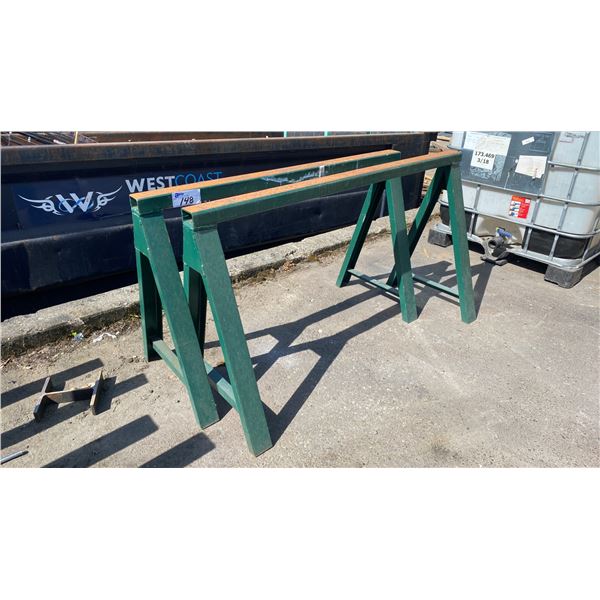 2 GREEN METAL SAWHORSES