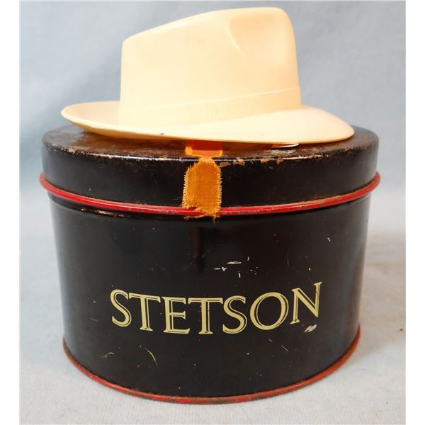 Salesman sample Stetson hat in tin hat box
