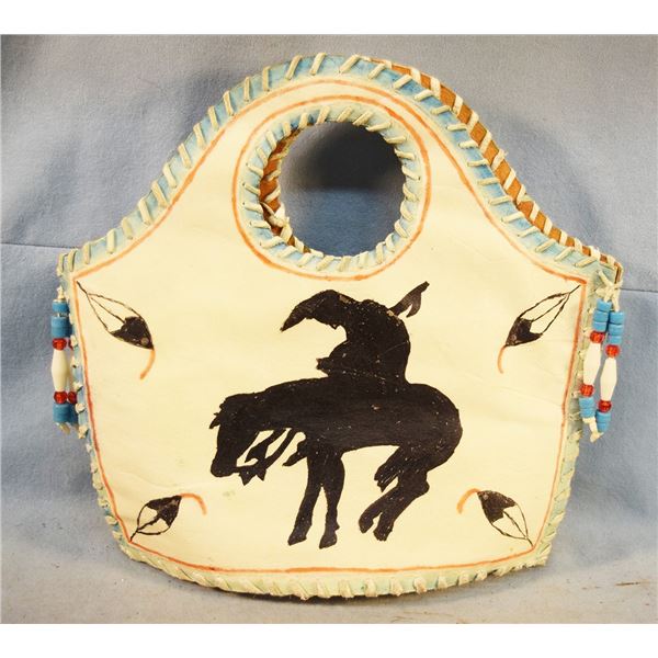 Hand painted rawhide hand bag