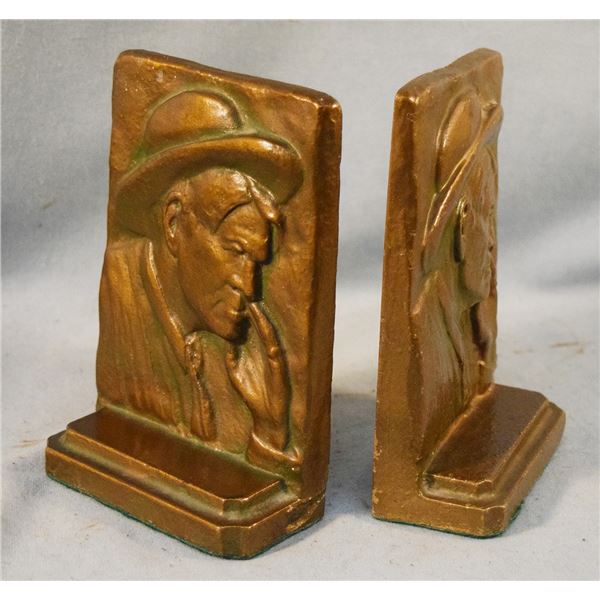 Charlie Russell self portrait bronze bookends