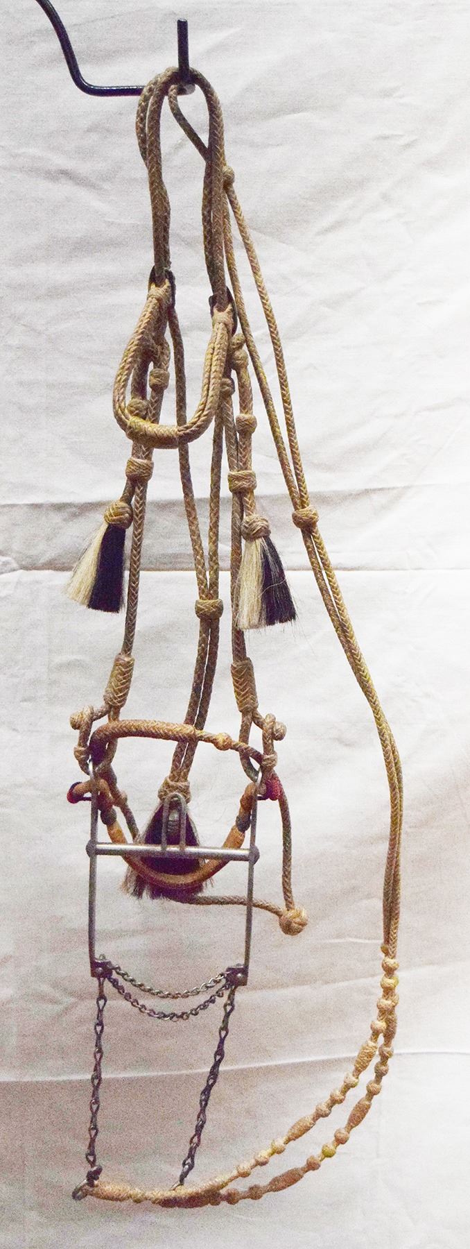 Wyoming State Pennitentary silver inlaid bit w/rawhide braided bridle