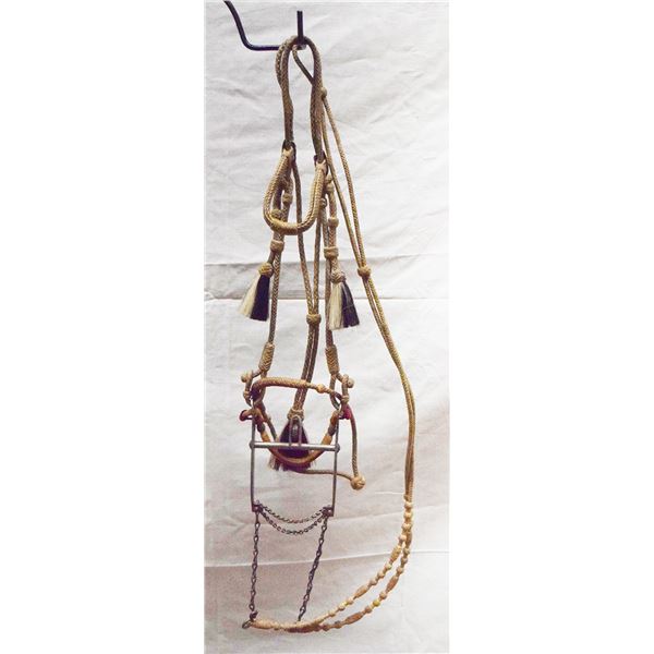 Wyoming State Pennitentary silver inlaid bit w/rawhide braided bridle