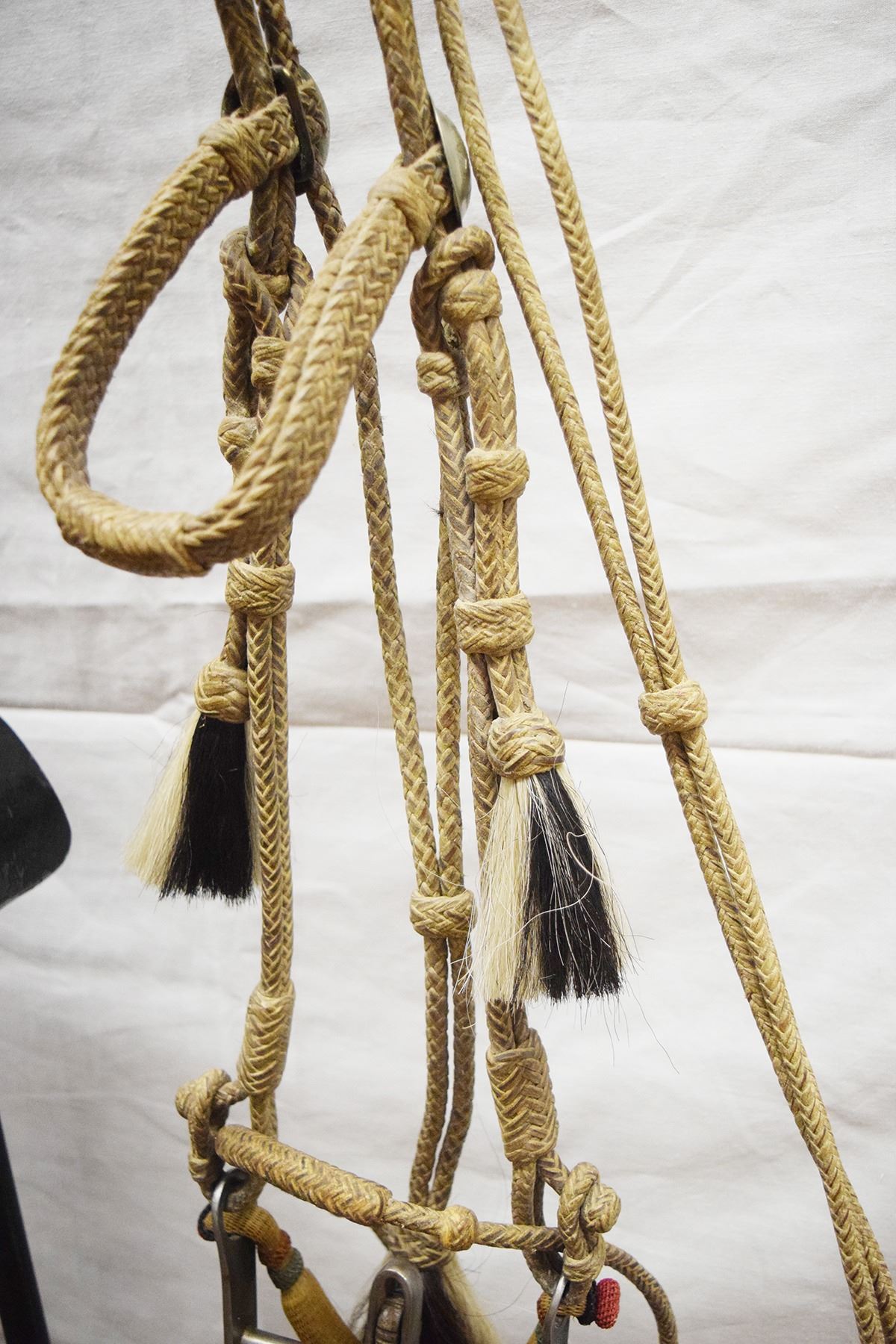 Wyoming State Pennitentary silver inlaid bit w/rawhide braided bridle